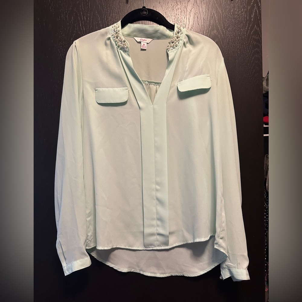 Candie's Mint Green Embellished Long Sleeve Blouse